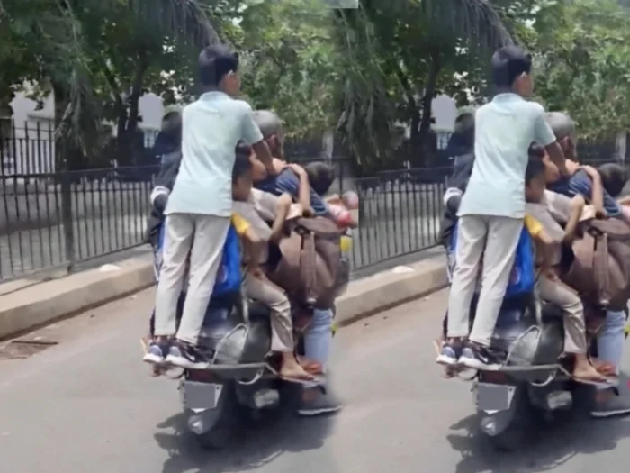 Traffic Police Action: 7 children riding on scooty without helmet... see after viral...?