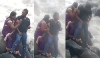 Accident in Picnic: The happiness of the family was ruined in one stroke...Husband and wife were getting photographed...the ocean wave came and took the wife away VIDEO