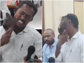 Leader Honesty : The corporator slapped his own cheeks with a slipper in a meeting filled with anger...VIDEO
