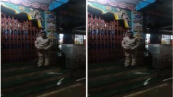 Head Constable Ki Kartut: Drunk head constable urinated at the temple gate...VIDEO