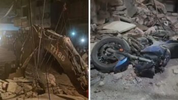 Building Collapsed: Big accident late night...! Three storey building collapsed...it is not clear how many people are trapped VIDEO