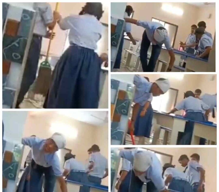 Students of Swami Atmanand School are being made to sweep and mop...watch VIDEO that went viral on social media
