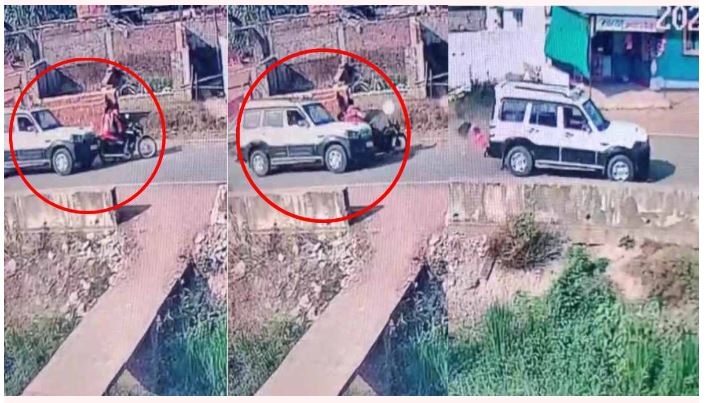 Road Accidents: VIDEO of horrific road accident surfaced from Lormi...! Police vehicle blows up couple's bike...see accident