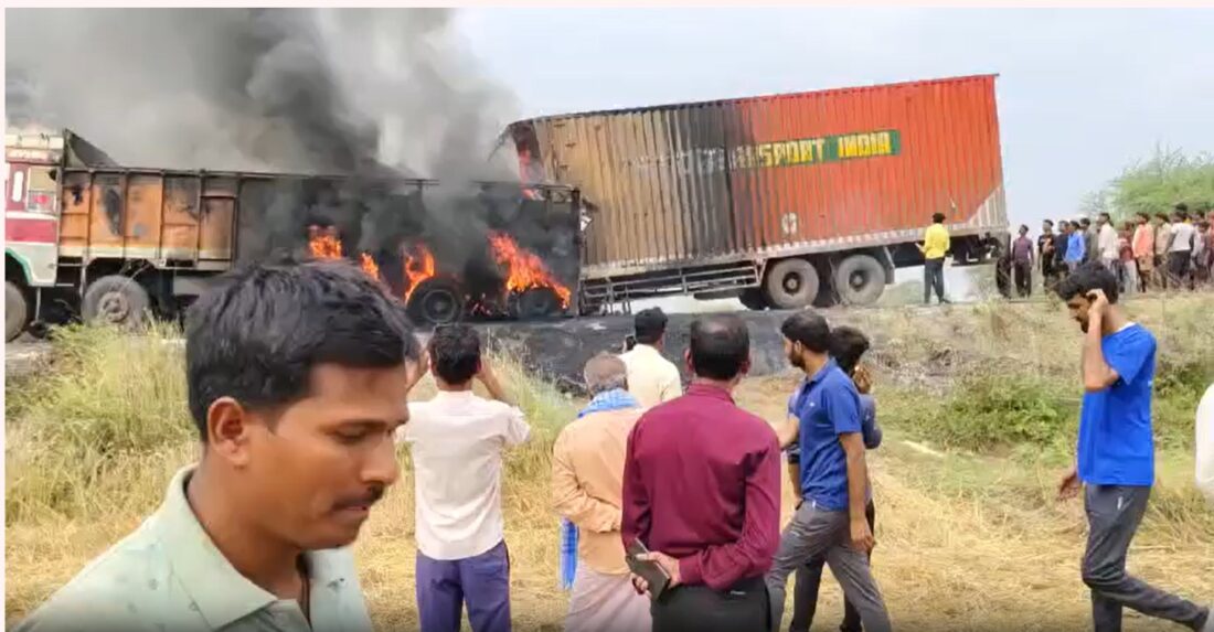 CG Horrific Accident: Huge fire broke out after massive collision between container and truck...see back to back VIDEO