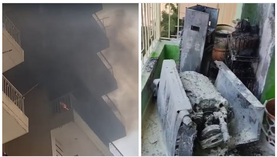 Fire in Washing Machine: This is the scary form of the blazing sun...! The washing machine kept in the balcony of the flat caught fire... watch the video here