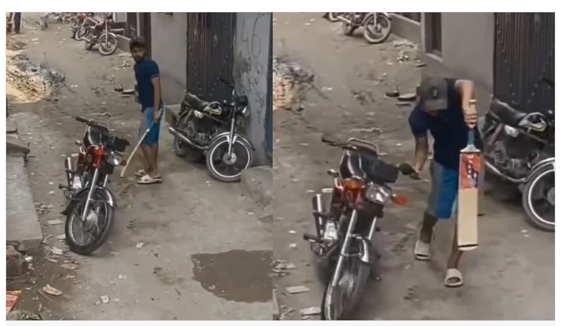 Bike Theft in Unique Style: Cricket practice and attempt to steal a bike...! You will be left speechless after watching this CCTV of the man... watch the video here