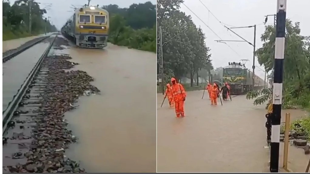 Heavy Rain: Heavy rain...! Scary videos from different parts...water on the track...so railway workers in front and train behind...many bridges overflow...!