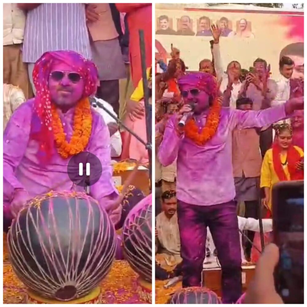 Holi Milan: MLA Anuj Sharma created a buzz with phaag songs in Sheetal Bari...he himself played the drum and danced...watch the video here